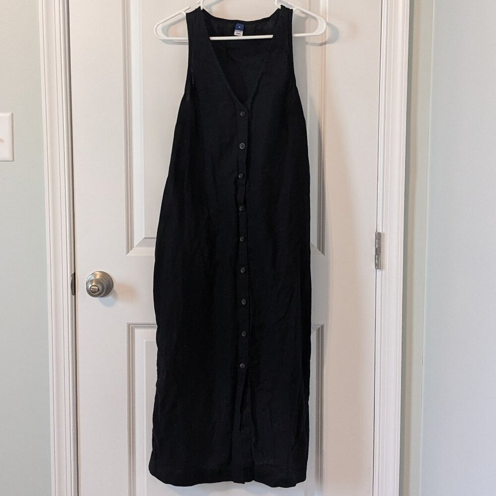 Old Navy Black Linen Blend Button Down Midi Dress - Size Medium